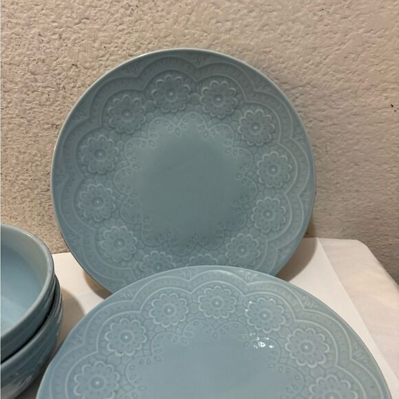 Gibson Elite Alemany 3 Piece Dinner Plate & 2,Salad bowls Dinnerware  Set, Aqua - Picture 4 of 9